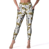 Feathered Owl Print High Waisted Leggings for Women, Comfy Yoga Pants Workout Leggings with Pockets