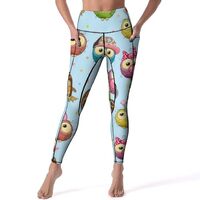 Cute Cartoon Colorful Owls High Waisted Leggings for Women, Comfy Yoga Pants Workout Leggings with P