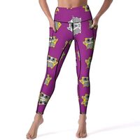 Quirky Owl Purple High Waisted Leggings for Women, Comfy Yoga Pants Workout Leggings with Pockets