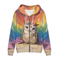 Irisjudy Rainbow Owl Womens Zip-up Hoodie with Kanga Pocket LGBT Gay Pride Stripe Lightweight Long S