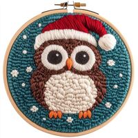 DIY Punch Needle Kits for Beginners Owl Wear Christmas Hat with Hoop Punch Needle Starter Craft Embr
