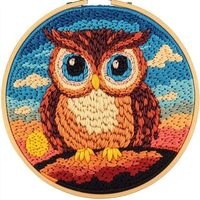 DIY Punch Needle Kits for Beginners Owl with Sunset with Hoop Punch Needle Starter Craft Embroidery 
