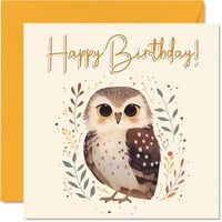 Owl Birthday Cards - Floral Birds - Happy Birthday Card for Mom Dad Brother Sister Auntie Uncle Cous