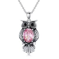 Lvoryance Owl Necklace for Women 925 Sterling Silver 6mm * 8mm Oval Cut Created Pink Tourmaline with