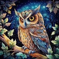 Fabric Panel 8"x8" Fantasy Night Owl 100% Cotton Quilting Sewing Block Q401