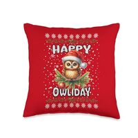 Happy Owls Christmas Owliday Design Festive Owl Art Throw Pillow