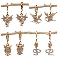 18K Gold Plated, 4 Pairs Drop Dangle Earrings Set for Women, Pterosauria/Eagle/Owl/Cobra Design, Hyp