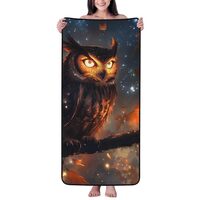 Bath Towels, Autumn Owl Maple Leaves Shower Towels for Bathroom, Highly Absorbent Soft Large Bath To