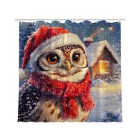 KEEPAEON 72x72 Inch Winter Owl Christmas Shower Curtain Set Snowy Scenery Bathroom Curtain Durable W