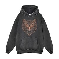 EDGMM Mens Hoodies Pullover Oversized owl Graphic Acid Wash Hoodie Men Vintage Sweatshirt Streetwear