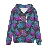 Irisjudy Rainbow Boho Owl Women's Sport Jackets with Pocket Neon Colorful Owl Hooded Sweatshirt