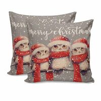 JasmineM Watercolor Owl Grey Pillow Covers 18x18 inch Set of 2, Merry Christmas Decorations Outdoor 