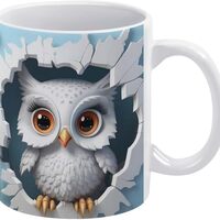 XKKLJH 3D Winter Owl Hole In A Wall Ceramic Mug, 3D Winter Owl Hole In A Wall Mug Coffee Cup Novelty