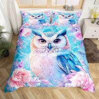 Erosebridal Owl Full Duvet Cover Bohenmian Flowers Comforter Cover for Kids Boys Girls Teens Pink an
