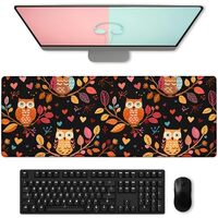 Colorful Owl and Heart Gaming Mouse Pad, Large Desk Mat with Autumn Leaves for Laptop Keyboard Compu