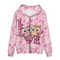 Pointodoor Valentine's Day Hoodies for Women Zip up Hoodie Sweatshirt LOVE Owl Print Casual Lon