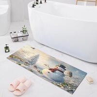 Bathroom Rug Christmas Snowman with Owl Bath Mat 39x20in Soft Absorbent Plush Shaggy Bath Carpet Non