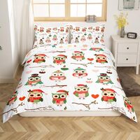 Feelyou Red Green Owl Bedding Set King Size 3D Animal Printed Bedding Duvet Cover Set for Boys Teens