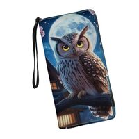 JUDENTIDOS Blue Owl Moon Zipper Around Wristlet PU Wallets for Womens Travel Long Card Holder Purse 