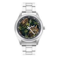 Owls in The Leaves Watches for Men Stainless Steel Easy Reader Round Printed Business Watch Metal Wa