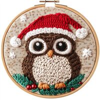 DIY Punch Needle Kits Cute Cartoon Owl Wear Christmas Hat Embroidery Punch Needle Starter Craft with