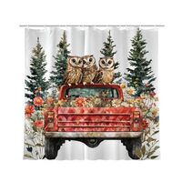 KEEPAEON Red Farm Truck Shower Curtain, Antique Car Pickup Cute Owl Vintage Country Farmhouse Bathro