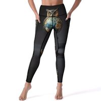 High Waisted Leggings for Women, Owl Globe Sculpture Soft Yoga Pants Workout Leggings with Pockets B