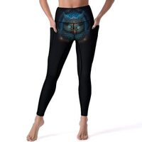 Abstract Blue Owl Leggings for Women, High Waisted Soft Yoga Pants Workout Leggings with Pockets