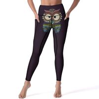 Boho Owl Leggings for Women, High Waisted Soft Yoga Pants Workout Leggings with Pockets Black