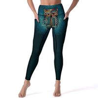 High Waisted Leggings for Women, Owl in Blue Soft Yoga Pants Workout Leggings with Pockets