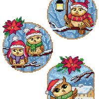 Wizardi Counted Cross Stitch kit with Plastic Canvas Ornaments "Winter Owls" Set of 3 Desi