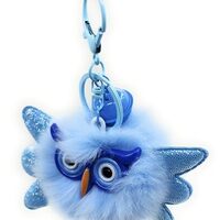 Plush Owl Keychain Clip, Blue and Glitter