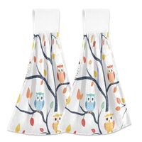 Flradish Owl Hanging Kitchen Towel Set of 2 Super Absorbent Soft Hand Towels for Bathroom Kitchen Co