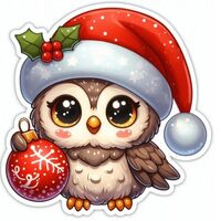 Christmas Owl with Santa Hat Decal Sticker for Drink Tumblers, Adorable Funny Laptop Decals, Binders