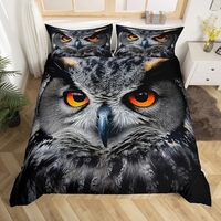 Feelyou Owl Duvet Cover Boys Girls King Size 3D Animal Printed Bedding Set Ultra Soft Bird Decor Com