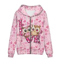 Showudesigns Cute Owl Zip Up Hoodie for Women Graphic Sweatshirts Valentines Full Zip Jackets Long S