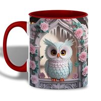 Owl Ceramic Mug, Cute and Elegant Coffee Mug with Floral Arch Design, Unique Gift for Animal Lovers,