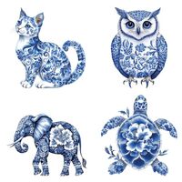 arricraft 4 Pcs Iron on Decals Patches, 4 Sizes Assorted Porcelain Animal Patterns Iron on Stickers 