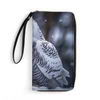 AQRJLPM Arctic Owl Wallet Leather Zipper Around Clutch Wallet Large Capacity Purse with Wristlet Str