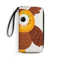 AQRJLPM Cute Big Brown Cartoon Owls Wallet Leather Zipper Around Clutch Wallet Large Capacity Purse 