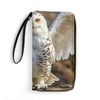 AQRJLPM Snow Owl Wallet Leather Zipper Around Clutch Wallet Large Capacity Purse with Wristlet Strap