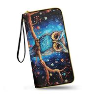 Jolamirel Moon Night Owl Birds Womens Wallet Ladies Clutch Wristlet Wrist Strap Long Purse, Painting