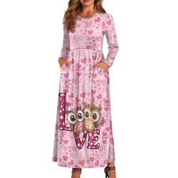 Tongluoye Cute Owl Long Sleeve Maix Dresses for Women Valentines Elastic Waisted Dress Casual Weddin