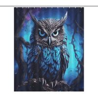 FZQVSWTX Shower Bath Curtain Bathroom Waterproof Polyester Blue Owl Printed Heavy Duty Long Curtains