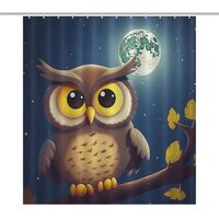 FZQVSWTX Shower Bath Curtain Bathroom Waterproof Polyester Owl and Yellow Moon Printed Heavy Duty Lo