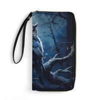 Owl And Moon Wallet for Men Women Clutch Leather Wristlet Purse Card Holder with Grip Hand Strap