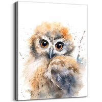 Loomarte Cute Baby Owl Picture Prints on Canvas Watercolor Bird Home Decor Funny Colorful Animal Art