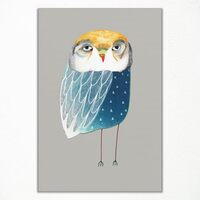 Owl Canvas Wall Art, Cute Animal Nursery Wall Art, Whimsical Blue Lucky Owl Painting Poster, Funky A