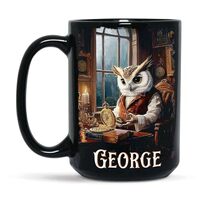 Personalized Name Owl Coffee Mug, Vintage Style Cup, Customized Owl Watchmaker Mug, Gift For Father 