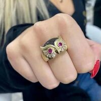 Retro 925 Silver Owl Multicolor Eyes Rings Women Party Jewelry Animal Rings-#3-11